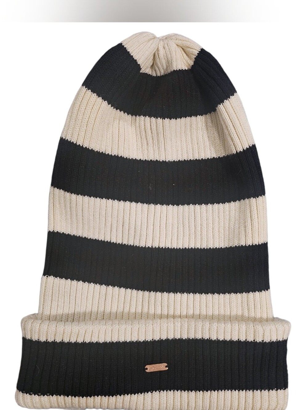 Free People Black & Cream Striped Ribbed Beanie